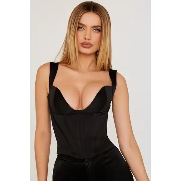 HOUSE OF CB Rafa Satin Longline Corset Top Size Large - Picture 2 of 12